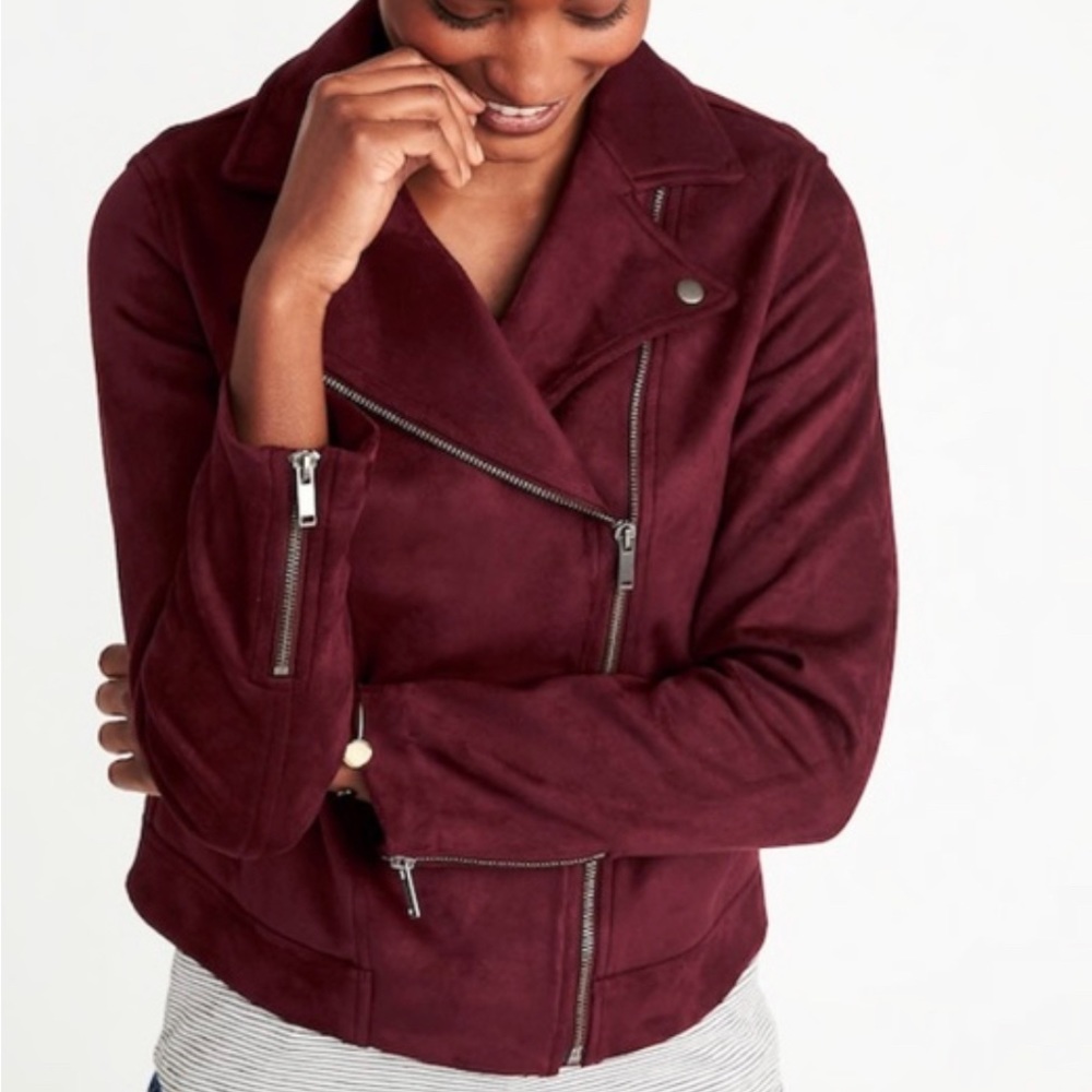 Old Navy Maroon Burgundy Faux Suede Moto Jacket S
